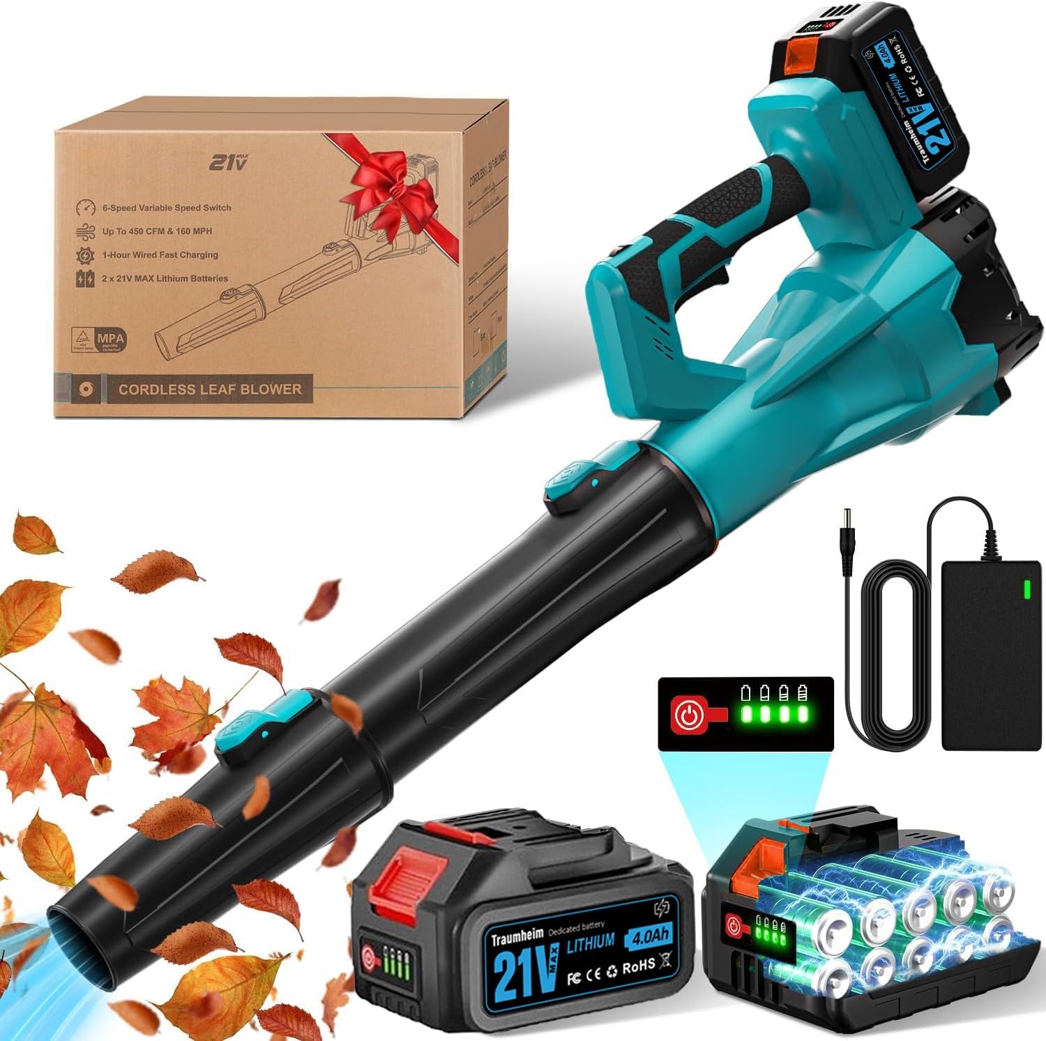 SUPSCEPTER 450CFM 160MPH Cordless Leaf Blower — main product view