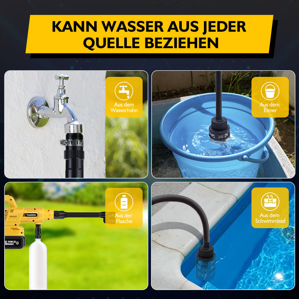 Cordless pressure washer with 21V 2× 4000mAh batteries, portable pressure washer with rotary nozzle & extension pole, 400W car cleaner for cars and gardens