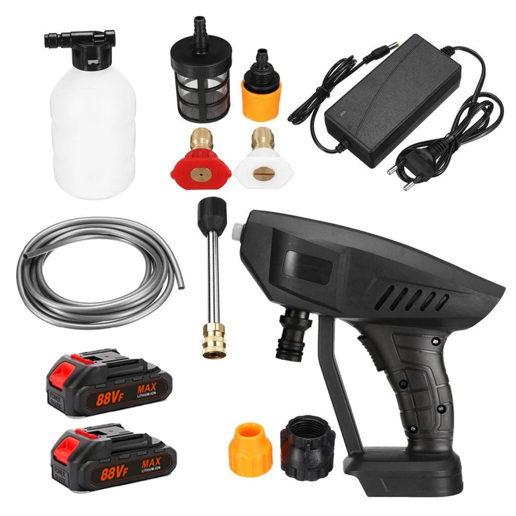High-pressure cleaner 88VF 1000W Battery portable high-pressure cleaning machine, car cleaner with 2 batteries, 5 m hose, for cars, gardens and storage
