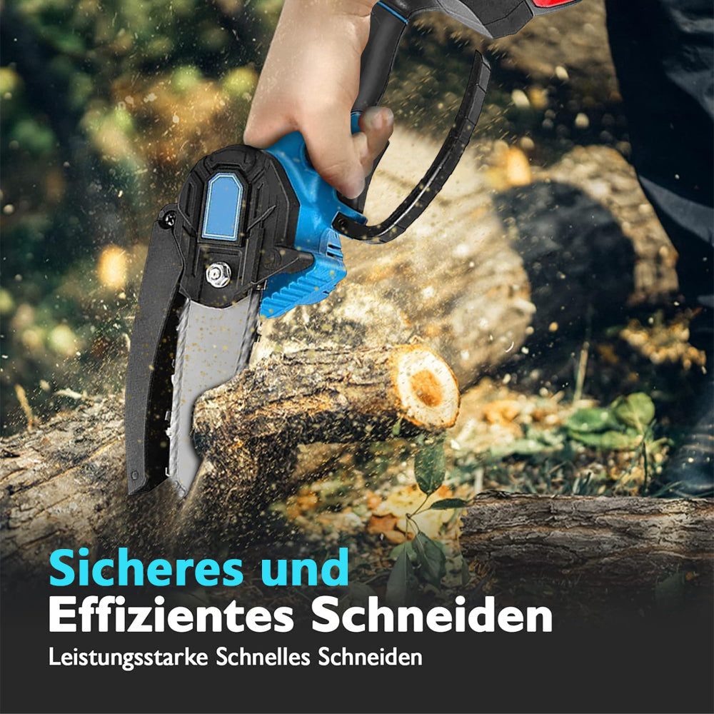 Cordless Chainsaw 4/6 inch Electric Chainsaw with Battery One-Handed Chainsaw Hand Chainsaw, with 2 Batteries, 2 Chains and Charger for Garden, Pruning Shears