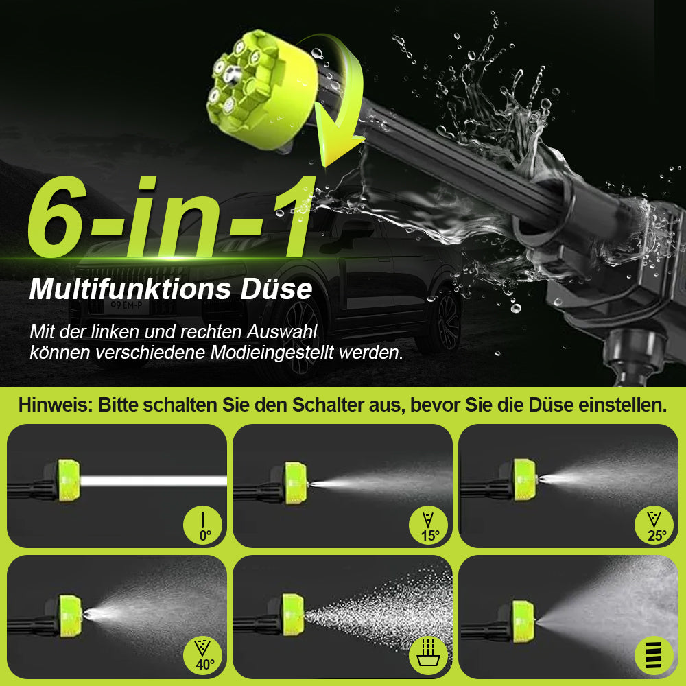 Cordless pressure washer, portable pressure washer with 2x 1500mAh batteries, 6-in-1 nozzle & 5M hose for car, patio, garden, fence, pool