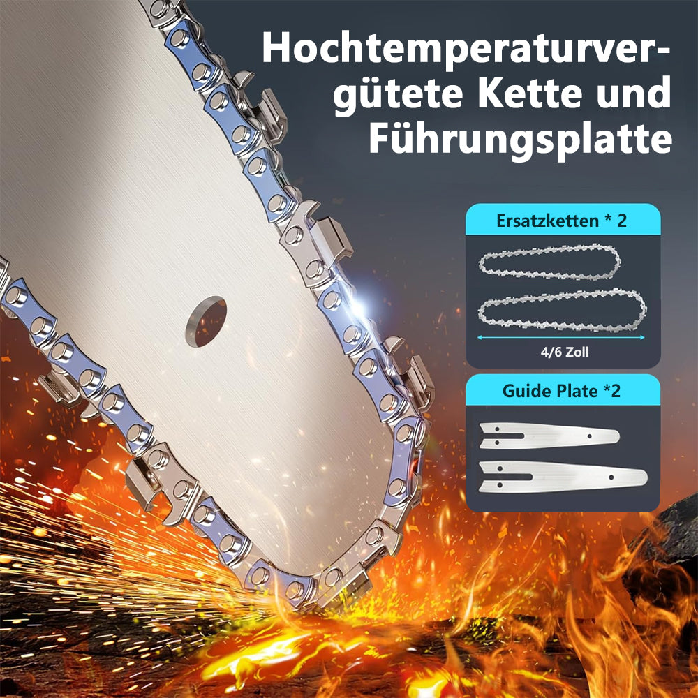 Cordless Chainsaw 4/6 inch Electric Chainsaw with Battery One-Handed Chainsaw Hand Chainsaw, with 2 Batteries, 2 Chains and Charger for Garden, Pruning Shears