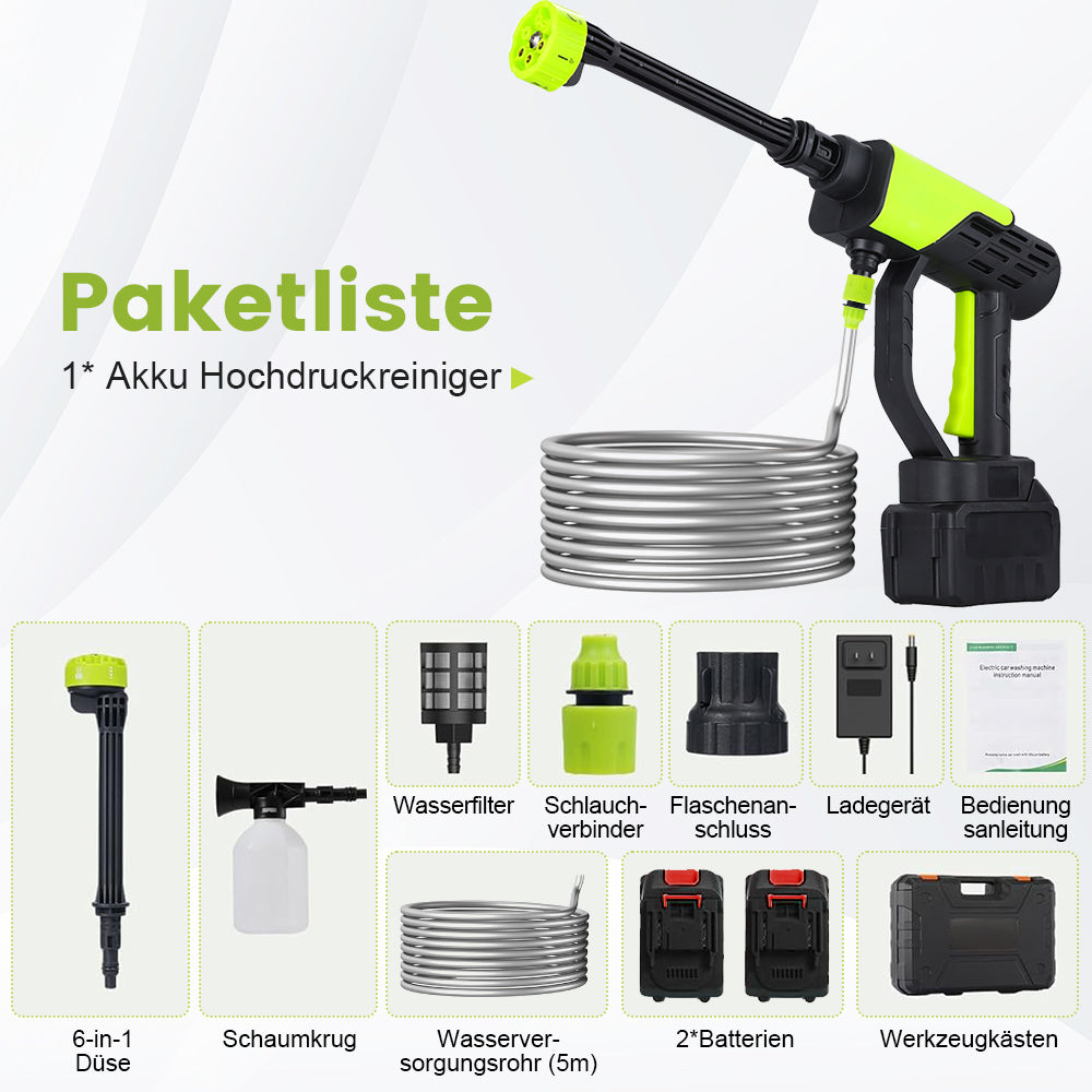 Cordless pressure washer, portable pressure washer with 2x 1500mAh batteries, 6-in-1 nozzle & 5M hose for car, patio, garden, fence, pool