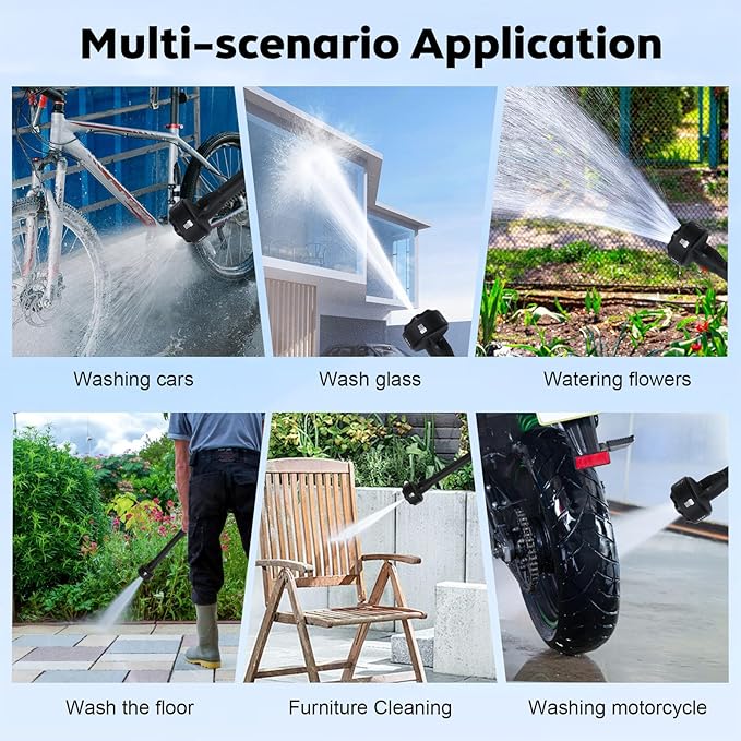 Cordless pressure washer, battery-powered, 65 bar, car pressure washer with 5 m hose & 6-in-1 nozzles, 2 batteries, electric water jet gun