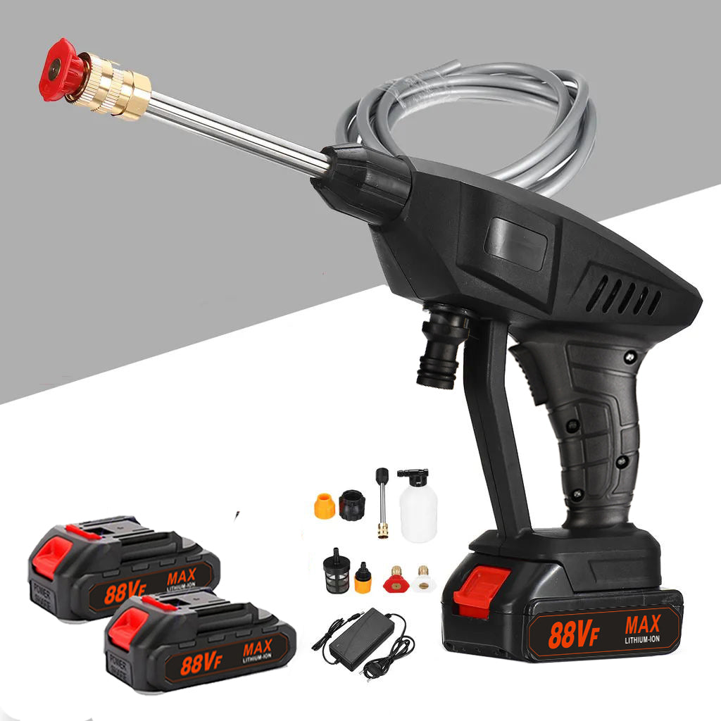 High-pressure cleaner 88VF 1000W Battery portable high-pressure cleaning machine, car cleaner with 2 batteries, 5 m hose, for cars, gardens and storage